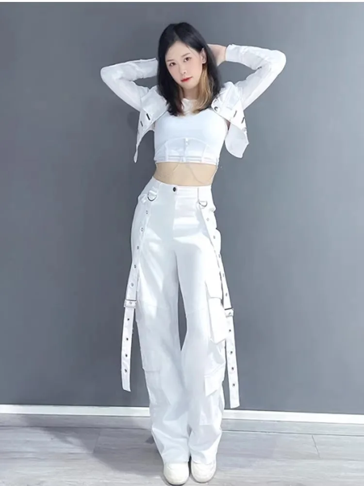 Kpop somi outfit idol jazz tanz weiß gogo tänzer bühnen kostüm hipHop design frauen street wear dance rave festival kleidung