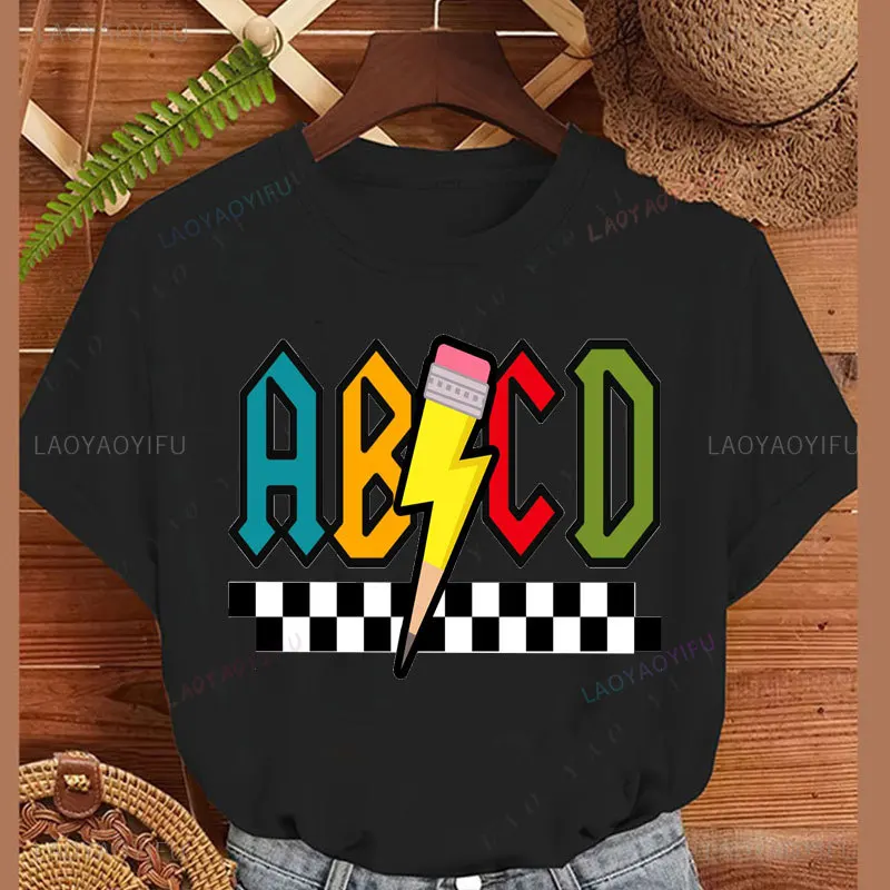 Koszulka nauczycielki ABCD z grafiką, koszulki graficzne, powrót do szkoły, kreatywność, prezent dla nauczyciela, koszulka, poliester, tania bluzka