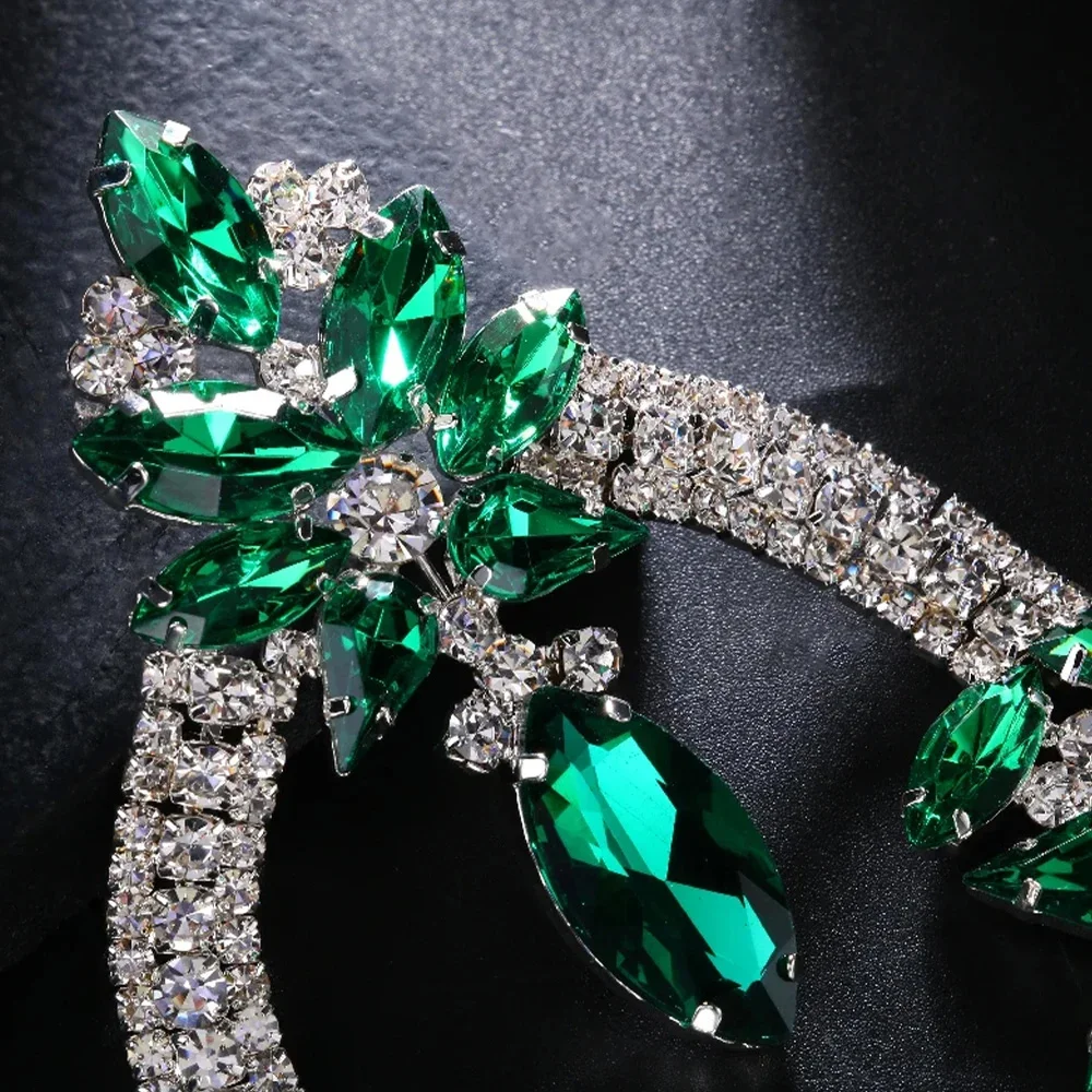 Stonefans Exaggerated Green Rhinestone Earrings for Women Drag Queen Accessories 2023 Oversize Crystal Dangle Earring Jewelry