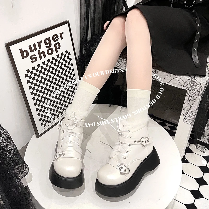 Original Lolita Snow Boots Winter Plush Thickened Lolita Shoes Thick Soled Girls' PU Kawaii Cotton Short Boots Cos Loli Shoes