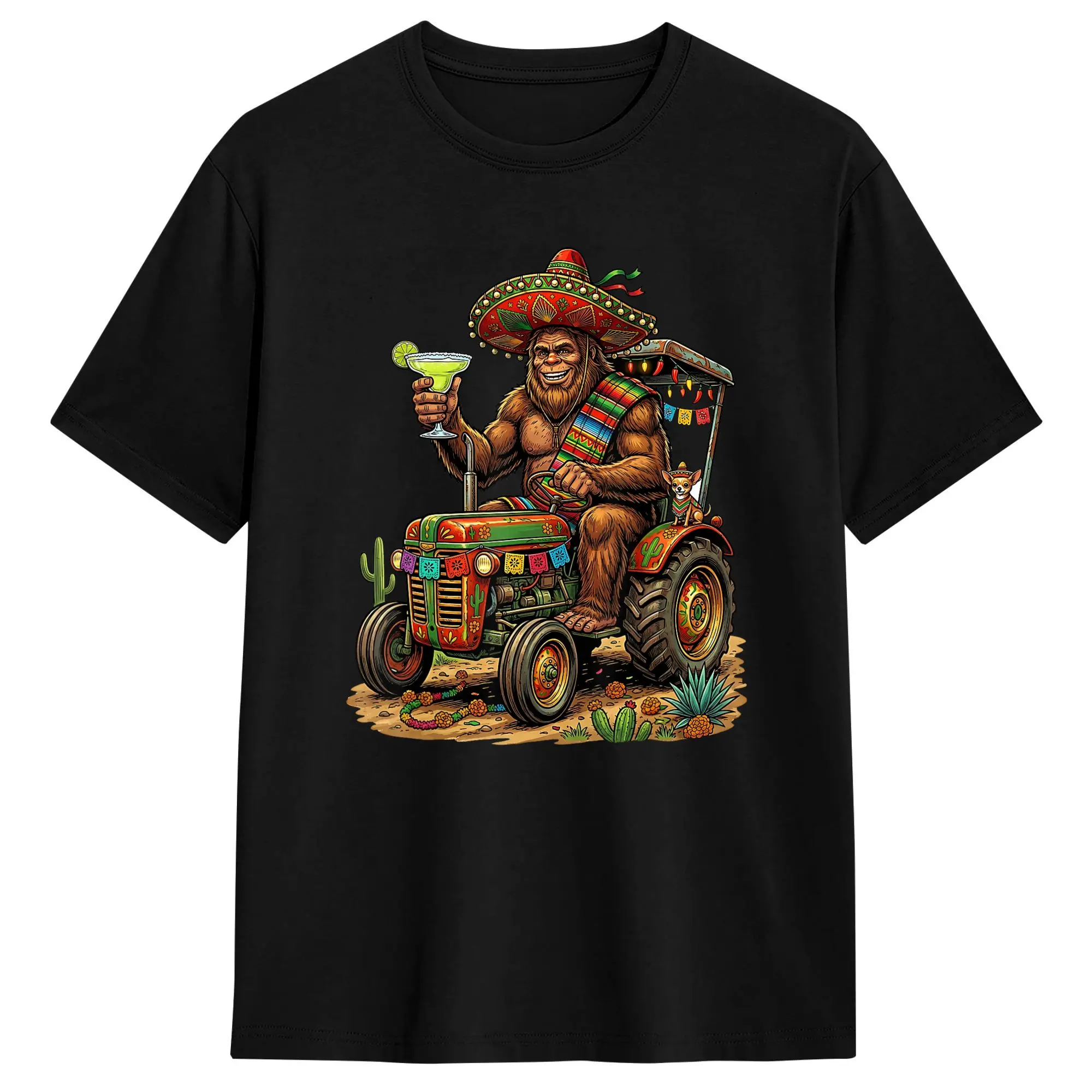 Funny Cinco De Mayo Bigfoot Tractor Margarita Fiesta Party Men T Shirt  Casual Tee Shirt Short Sleeve O Neck T-Shirt Cotton Tops