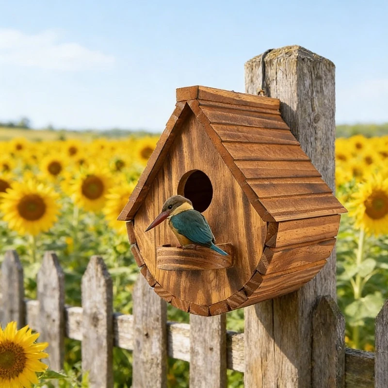 Wooden Bird House Outdoor Hanging Nest Bluebird Finch Cardinal Garden Yard Cottage Decor Pet Bird Shelter