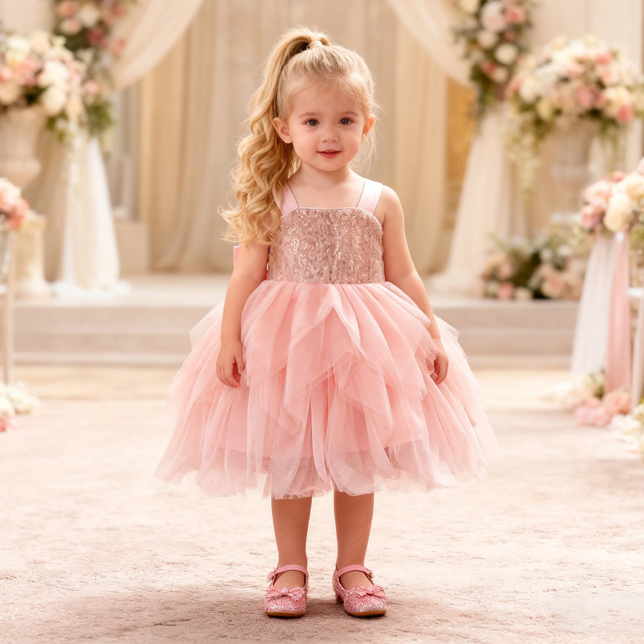 

Elegant Sequin Tulle Party Baby Girl Dress Toddler Big Bow 1st Birthday Princess Prom Gown Wedding Bridesmaid Kids Dress Evening