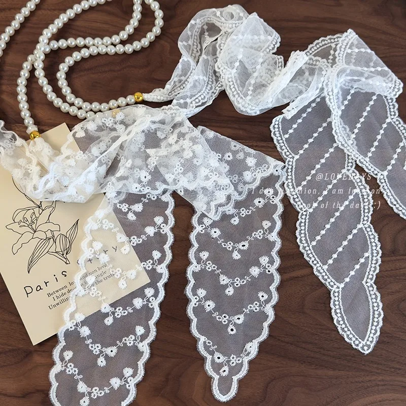 

Exquisite Pearl Lace Ribbon Scarf Women Hair Headband Choker Necklace Waist Belt 2026 New Trendy Korean All Match Non Crease