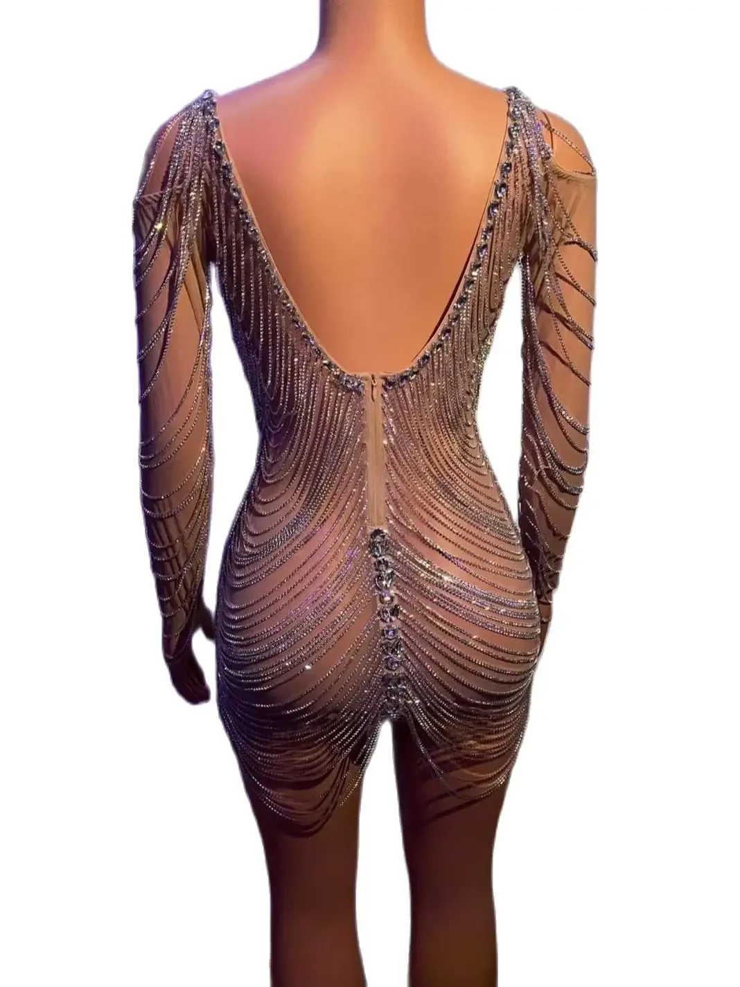 Robe dos nu évidée avec biscuits brillants pour femmes, costume de danse pour chanteur de scène, discothèque, fête, bar, DJ, grill, sexy