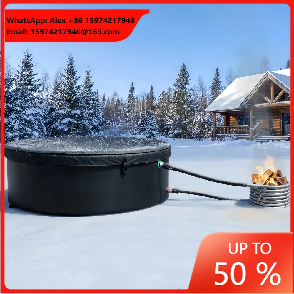 All Season Camping Wood Fired Hot Tub Rustproof Stainless Steel Coil FireCoil Barrel Tub Portable Off-Grid Outdoor Spa Bath Tubs