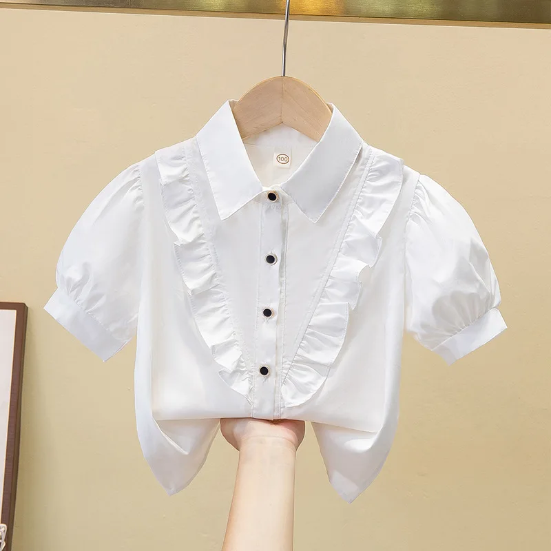 kids Short Sleeve white Shirt for girls blouse 2026 Summer New Student Cotton Top