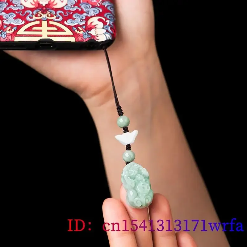 Birmese Jade Pixiu Sleutelhanger Jadeite Bedels Sieraden Groene Luxe Natuurlijke Geschenken Voor Mannen Mode Polsje Telefoon Charme Tas