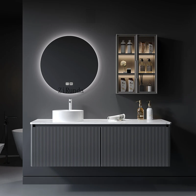 Armário de vaso sanitário de mármore flutuante vaidade moderna cinza montada na parede do banheiro