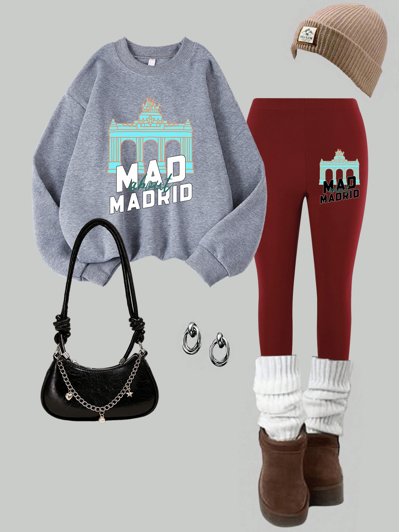 

Женский комплект из 2 предметов на заказ, толстовка с буквенным принтом, леггинсы, повседневные флисовые теплые толстовки, брюки, зимняя женская одежда