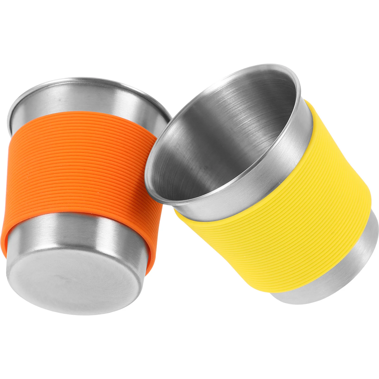 

2Pcs Stainless Steel Coffee Cup Anti-Scalding Silicone Sleeve Metal Water Mug Flat Base Camping Tea Drinking Cup Practical