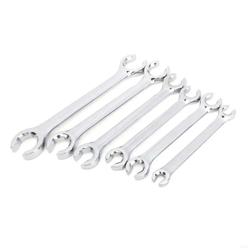 

P0UE 6 Pieces Professional for Cr-v Steel 6~21mm Tubing Flare Nut Wrench Set