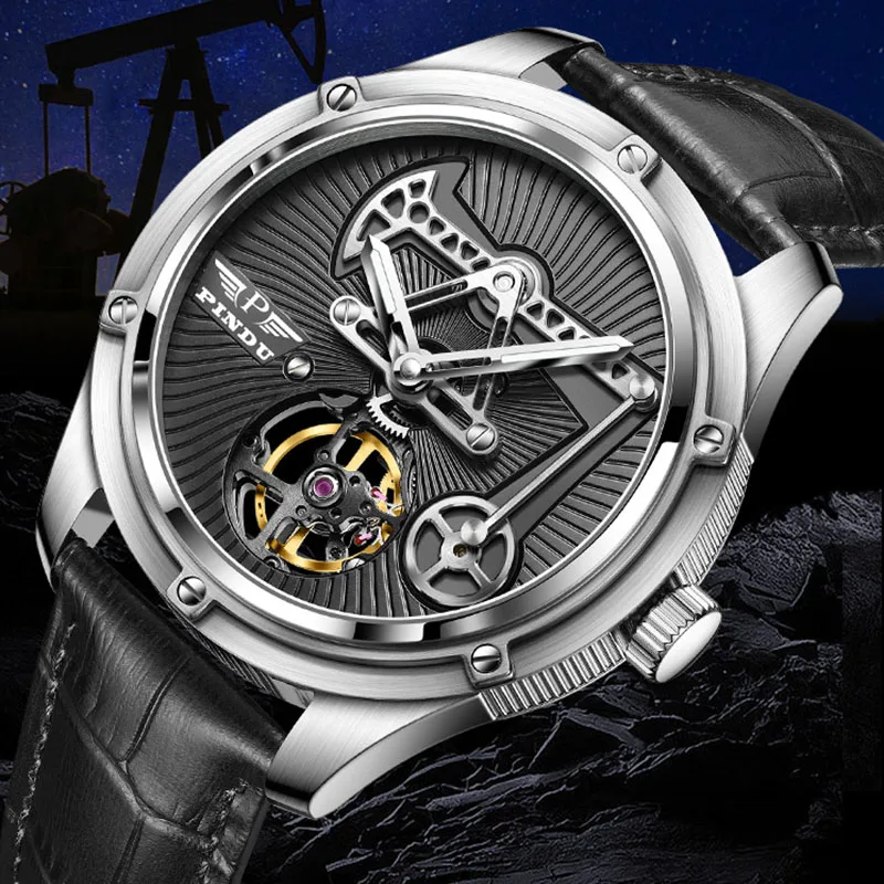 Pindu Nieuwe Mechanische Horloge Voor Mannen Lederen Sapphire Crystal Zakenlieden Horloge Miyota 8215 Automatische Horloges 50M Waterdicht