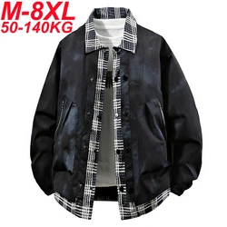 2025 Spring Denim Jacket Men 8xl 7xl Shirt Neck Plus Size Windbreaker Coat Fashion Casual Plaid Cargo Jacket Coats Male