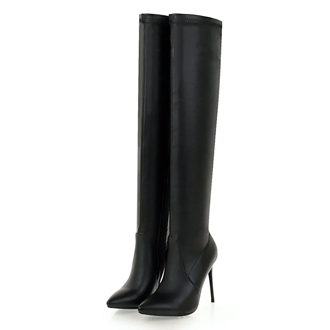 

Winter Sexy Women Elastic Slim Over Knee Boots Thin Heels White Pointed Toe Party Club Lady Zipper Long Stretch Thigh High Boots