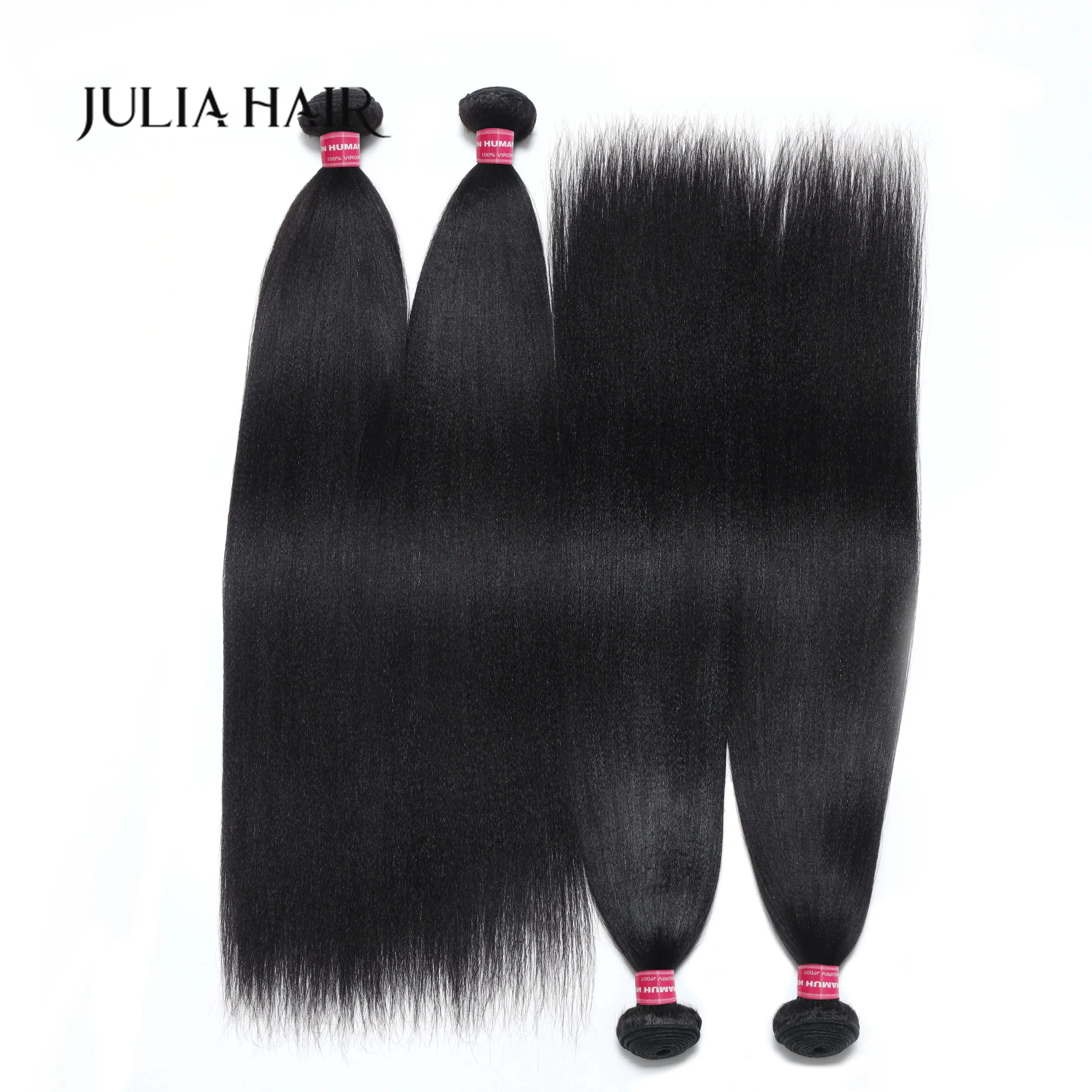 Julia Hair Brazilian Yaki Straight Human Hair Bundles 8 Inches to 26 Inches 3/4 Bundles Deals 100% Human Hair Weave Extensions