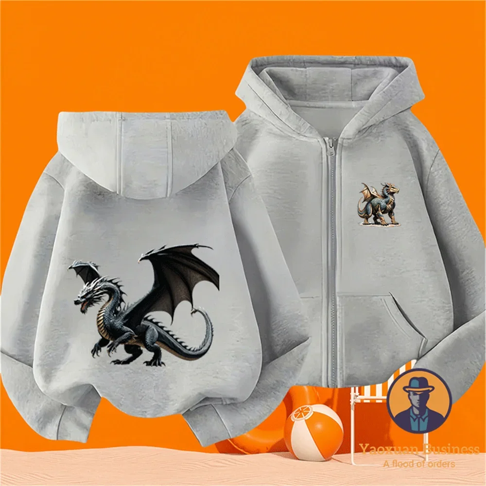

Popular Trend 2D Funny Dinosaur Cartoon Zip Hoodie Pure Cotton Hot Sale Casual Kidswear