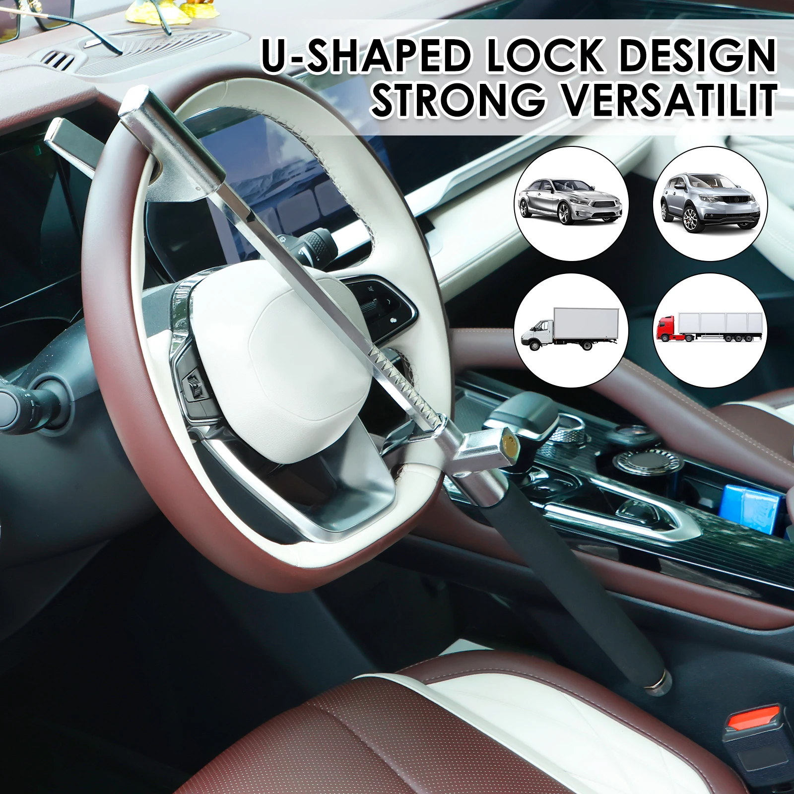 Universal Car Steering Wheel Lock Aluminum Alloy Telescopic U-Shaped Anti Theft Car Security Bar Steering Wheel Immobiliser