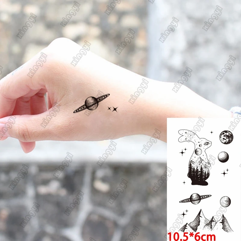 Waterproof Temporary Tattoo Sticker Rabbit Moon Compass Planet Flash Tatoo Fake Tatto Hand Arm Neck Body Body Art for Woman Men