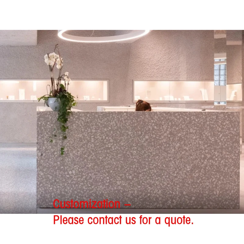 custom.Minimalist Terrazzo LED Lit Jewelry Reception Desk & Wall Display Set High-End Custom Design Luxury Boutique