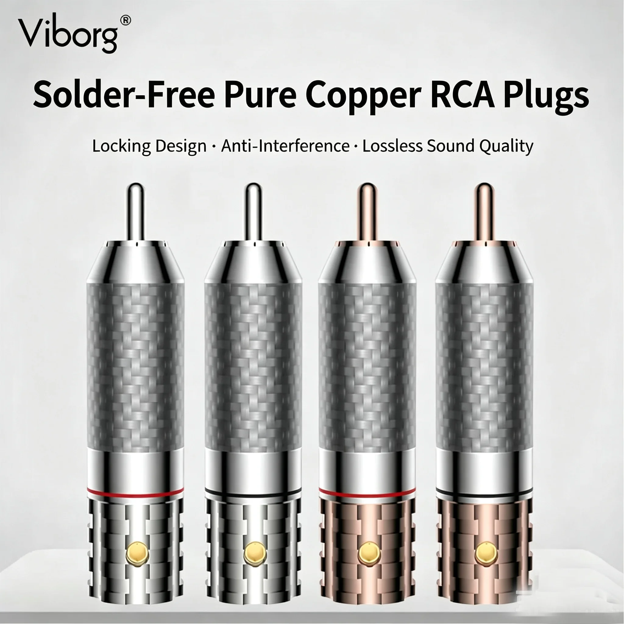 Viborg 4pcs High-End RCA Plugs Pure Copper Gold/Rhodium Plated VR108 Speaker Terminals for Audio Improvement