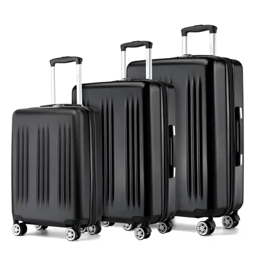 

Kono Expandable Luggage 3 Piece Set Hardshell Lightweight 20in 24in 28in Carry On Suitcase with Spinner Wheels TSA Lock(Black)