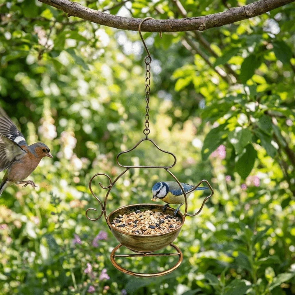 Creative Teapot Shaped Bird Feeder Iron Art Wide-Mouth Hanging Bird Feeder Large Capacity Weather Resistant Hummingbird Feeder