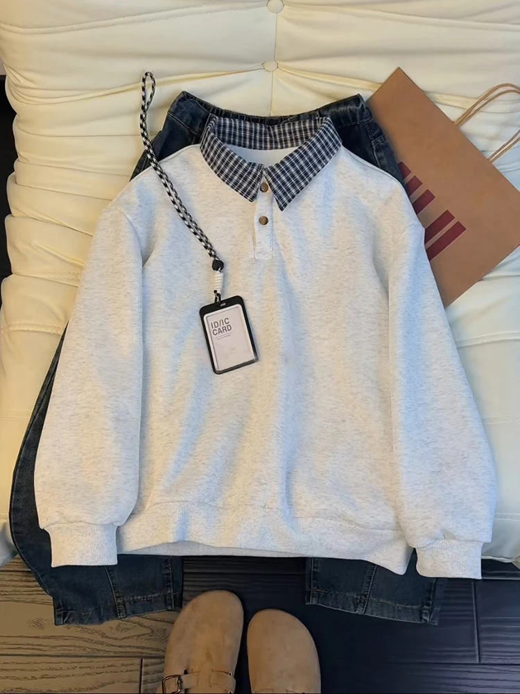 

Мужская толстовка с эффектом двухслойности в американском стиле, с клетчатыми вставками, на флисе, с длинным рукавом, осенне-зимняя, с воротником-рубашкой, для ношения под одеждой