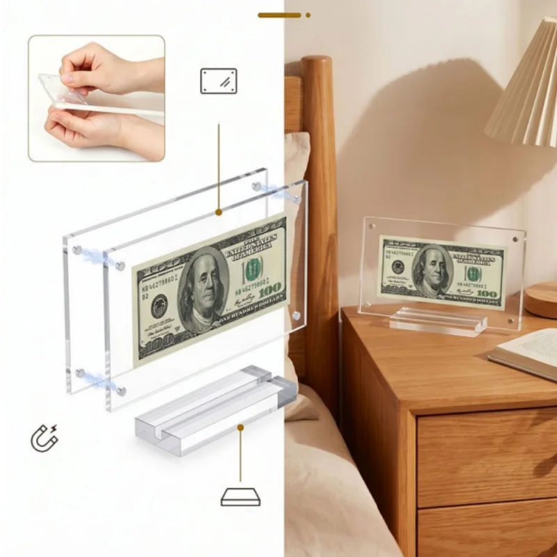 1/2/5pcs Transparent Acrylic Dollar Bill Display Frame Household Banknote Collection Stand Plexiglass Photo Frame With Base