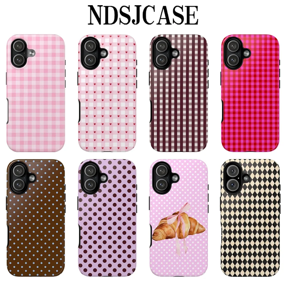 Preppy Gingham Heart Phone Case for Samsung Galaxy S20 S23 S24 S25 S26 FE Plus Ultra Edge 4G 5G Luxury Double-layer Back Cover