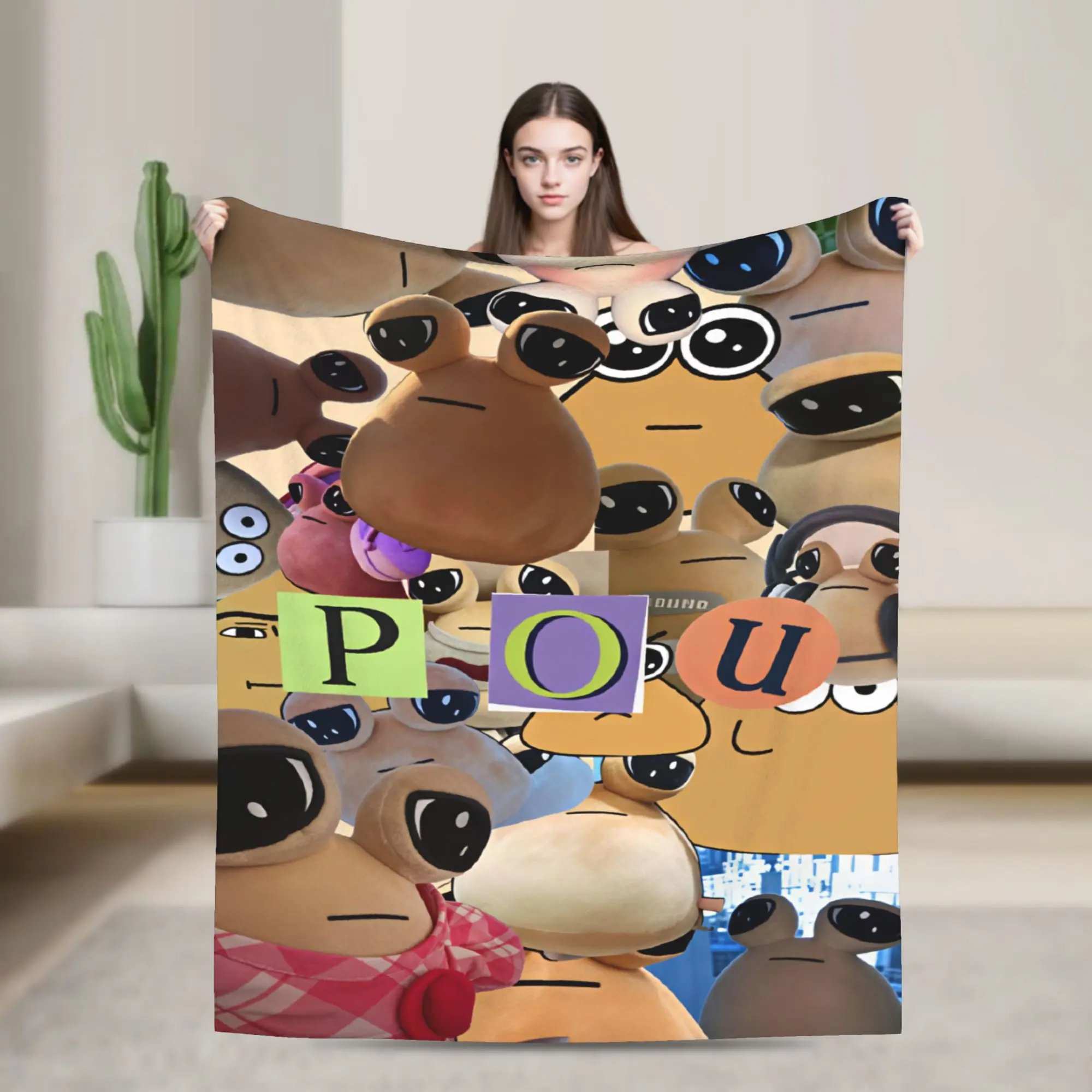 Pet Alien Pou Animated Television Flannel Blankets Soft Warm Throw Blanket for Home Decor Travel Office Bedspread Sofa Bed Cover