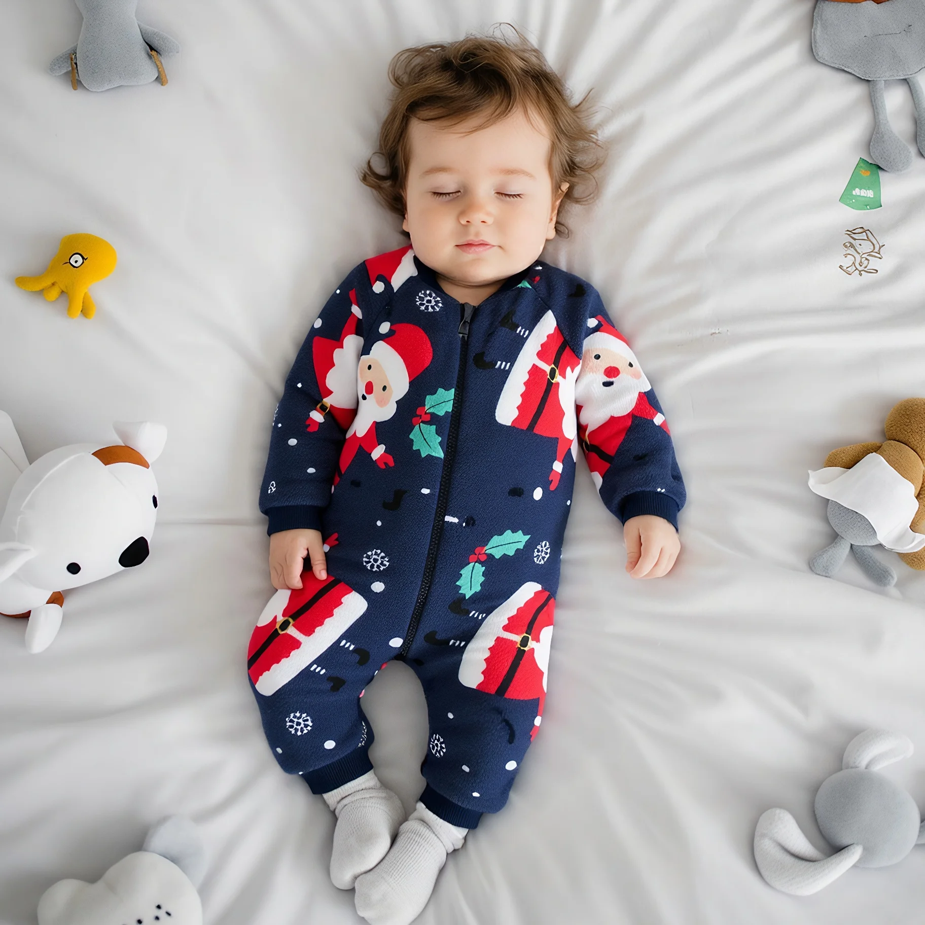 

Sanlutoz зимние детские комбинезоны, теплые уютные рождественские флисовые комбинезоны на молнии с Санта-Клаусом для малышей