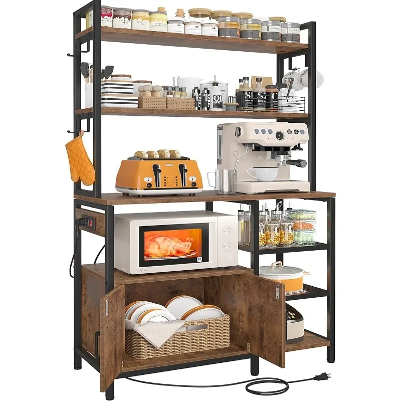 

6-Tier Bakers Rack , Microwave Stand, Kitchen Coffee Bar Table, Storage Shelves , Wide Bakers Rack,Air Fryer,Rustic Brown