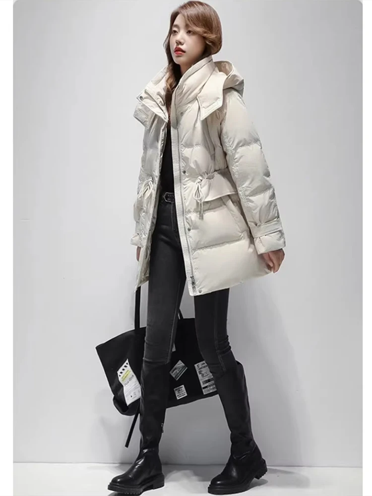 

Новая зимняя женская утепленная стеганая куртка-пуховик больших размеров с капюшоном, модная, средней длины, с эффектом похудения на талии