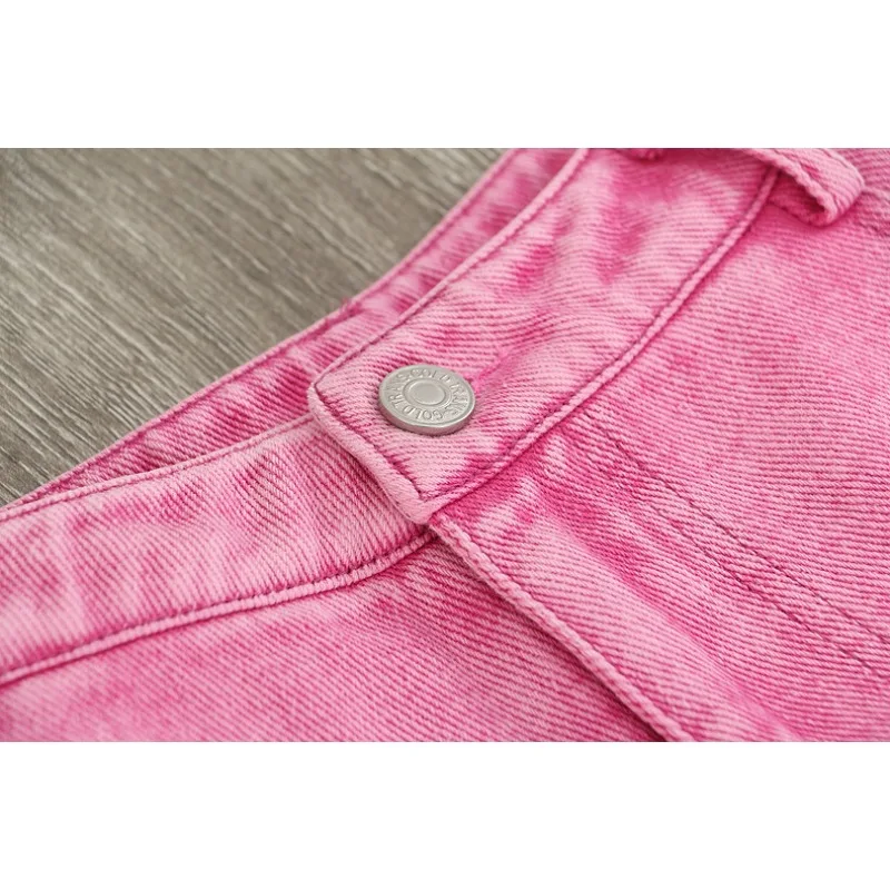 Women Skeleton Perspective Irregular Barbie Pink Denim Long Pants Casual Pants Thin Spring and Autumn Breathable Cool Fashions