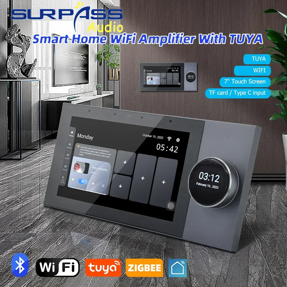 Android 8.1 System 7 Inch WiFi Bluetooth Wall Amplifier Smart Home Control Screen 2X25W Built-in Speakr Support TUYA RS485 Port