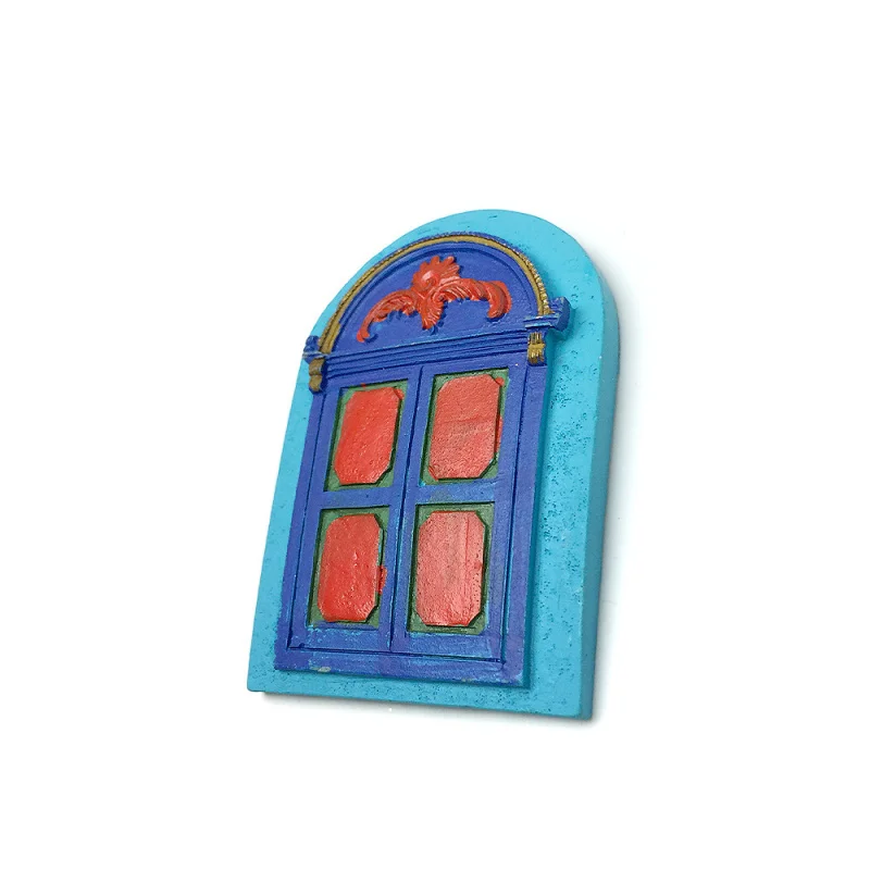 European Personality Creative Classical Architecture Door Window Magnetic Fridge Sticker High-Value Hand-Painted Red and Blu