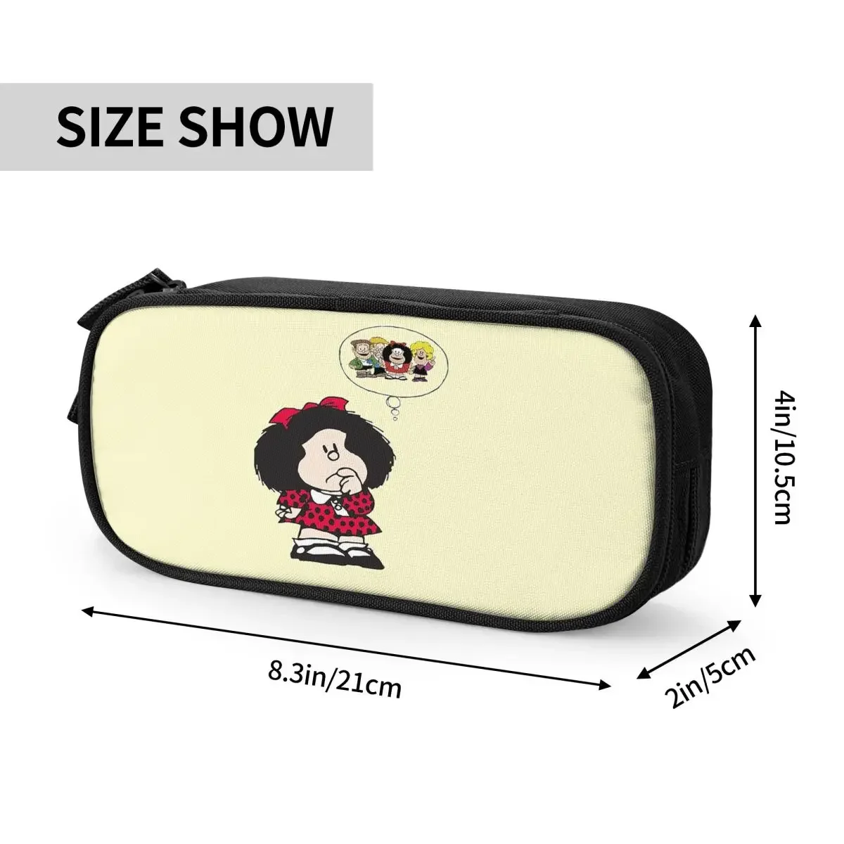 Mafalda Quino Comics Humoriste Cartoon Feder mäppchen Humor Stift halter Tasche Schüler große Schul bedarf Reiß verschluss Feder mäppchen