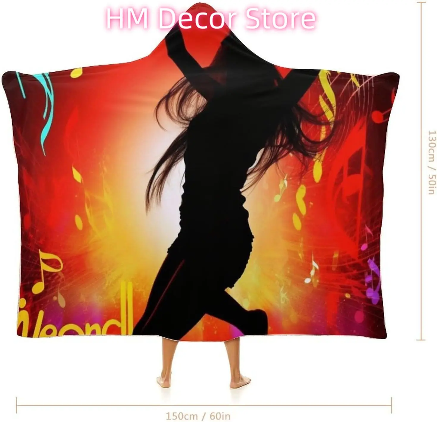 Dance Music Wearable Hooded Blanket, Ultra Soft Arctic Velvet Cape Cloak Unisex - Cozy Wearable Blanket