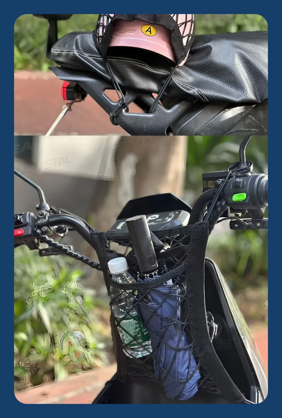 

Модернизированная грузовая сетка для хранения мотоциклетного шлема, высокоэластичная двухслойная банджи-сетка с 4 прочными крючками, стойка для автомобильного ремня