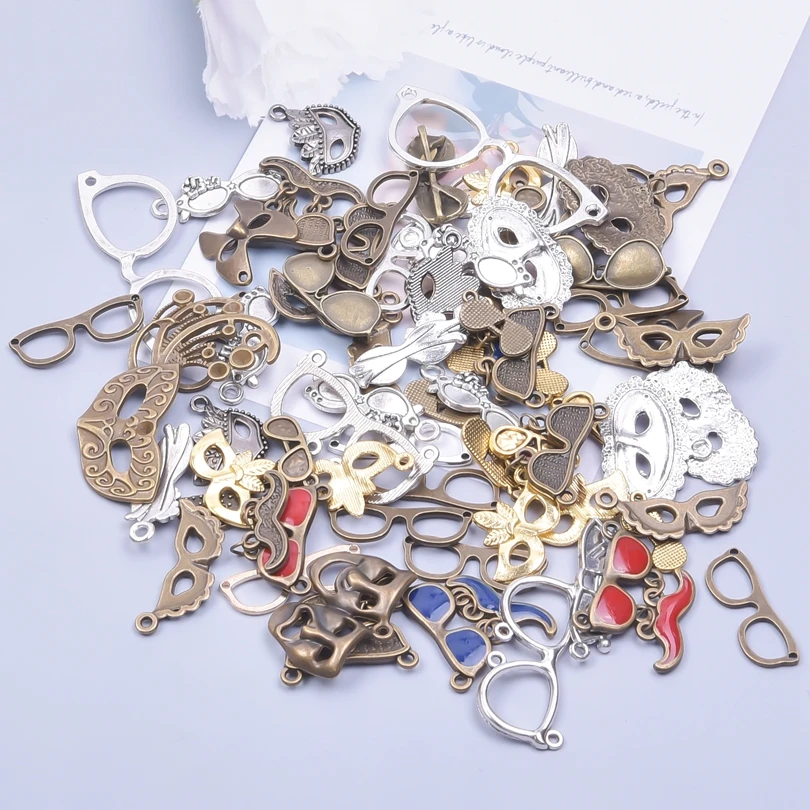 Mixed Party Mask Charms For Jewelry Making Antique 3 Color Glasses Sunglass Charms DIY Bracelet Jewelry Handmade Accessories New