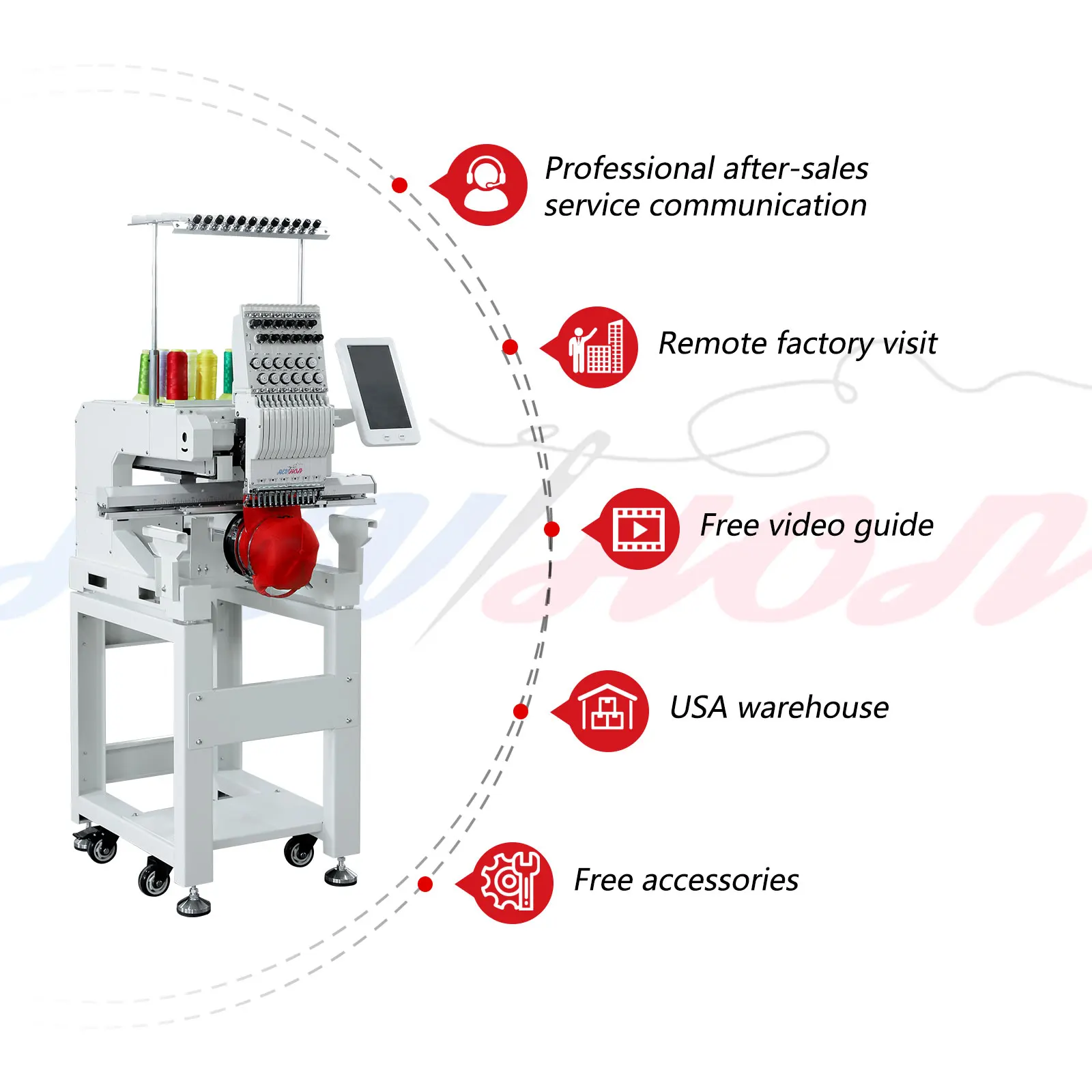 QH-C1201 12/15 Needles 500*300mm Work Area High Speed 1200RPM Computer Single Head Embroidery Machine