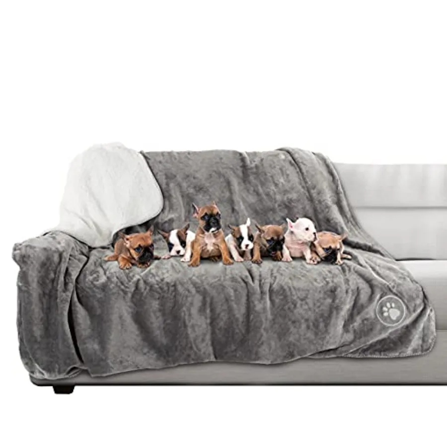 

Waterproof Reversible Dog Blanket 60x70 Inch for Couch Bed Car Soft Sherpa Fleece Pet Throw Furniture Protector Cover - Washabl