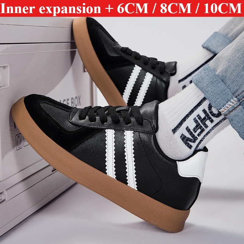 

Men's Black Invisible Heightening 6/8/10 Cm Invisible Lifting Genuine Leather and Rubber Sole Retro Casual Sports Shoes