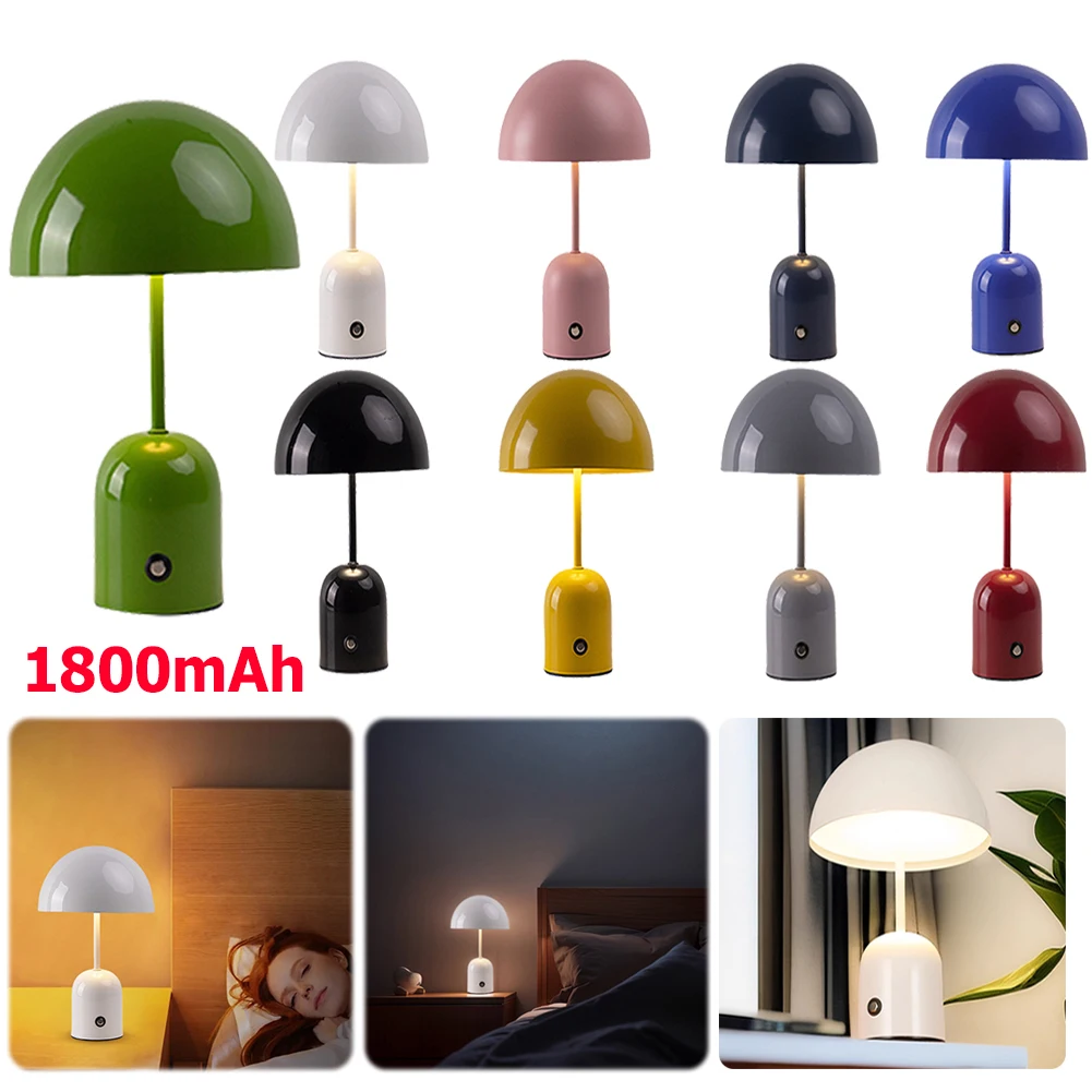 

LED Mushroom Light USB Rechargeable Battery Operated Bar Wireless Mushroom Desk Lamp 3 Color Stepless Dimmable Small Table Light