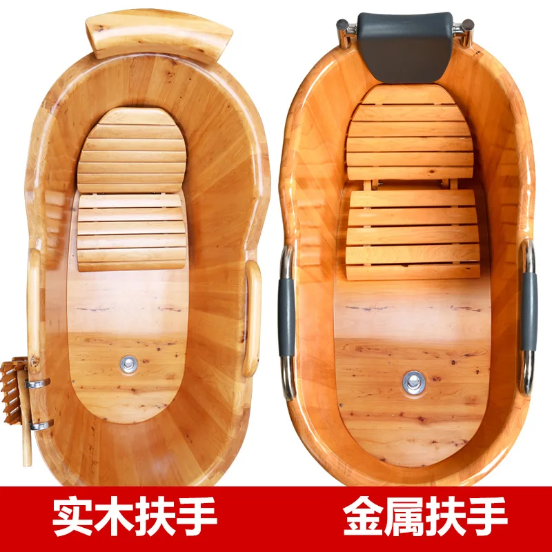 Cedar bath wooden bucket adult bath tub cypress wood solid wood thickened adult bath wooden basin bathtub household