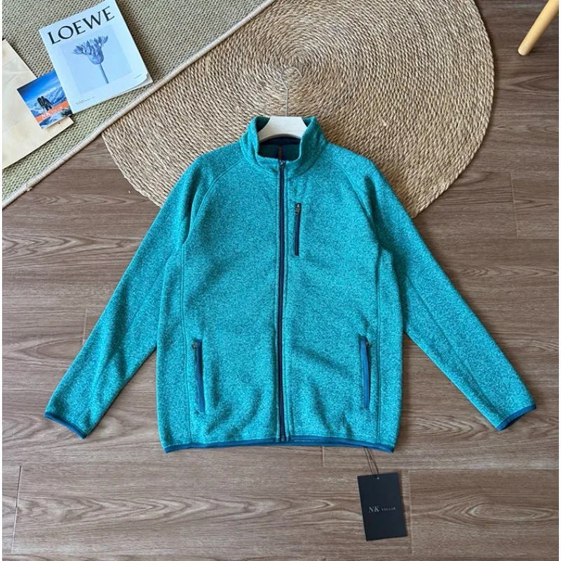 Unisex Outdoor Mountain-Style Fleece Knit Cardigan – Full-Zip, Stand Collar, Warm & Versatile for Autumn Commuting & Casual Wear
