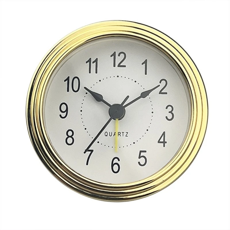 Elegant 3Inch Snooze Alarm Clock Insert with Gold Trim Arabic Numerals Clock Head Round Watch Insert for Craft Projects