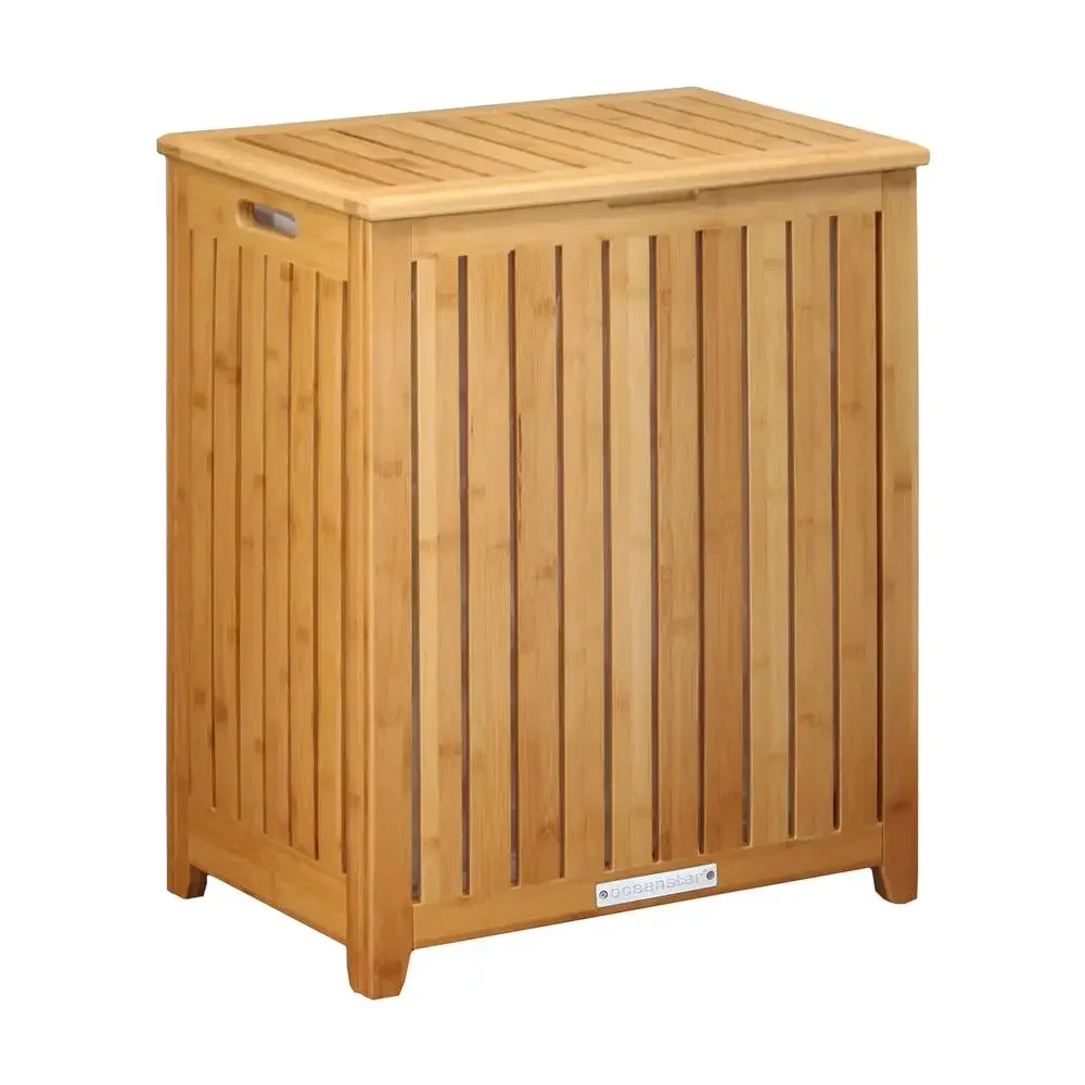 Bamboo Spa-Style Laundry Hamper with Carrying Handles & Removable Liner Durable Solid Wood Construction Contemporary Rectangular