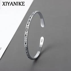 XIYANIKE Silver Color Fashion Vintage Pattern Bracelet & Bangle Open Handmade Distressed Jewelry On Hand Gift For Women